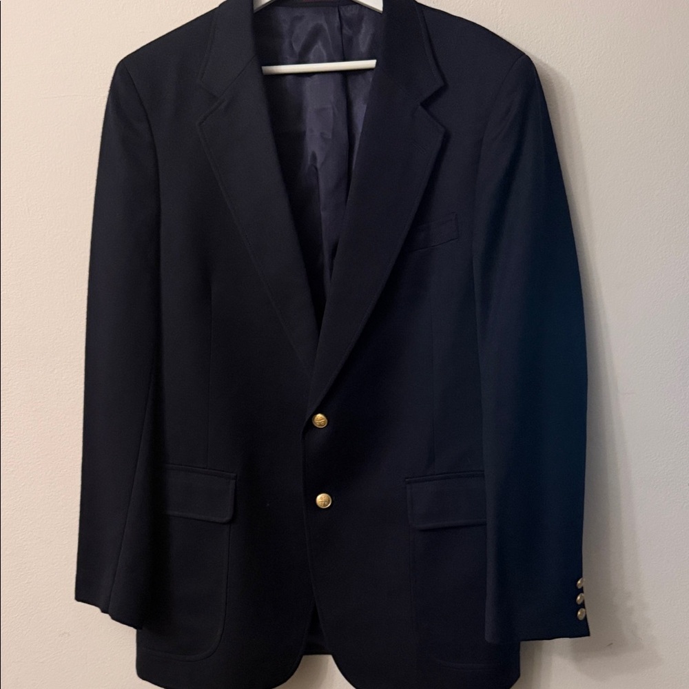 Savile row Elegant Navy Blazer with Gold Accents 💯wool Made in Poland